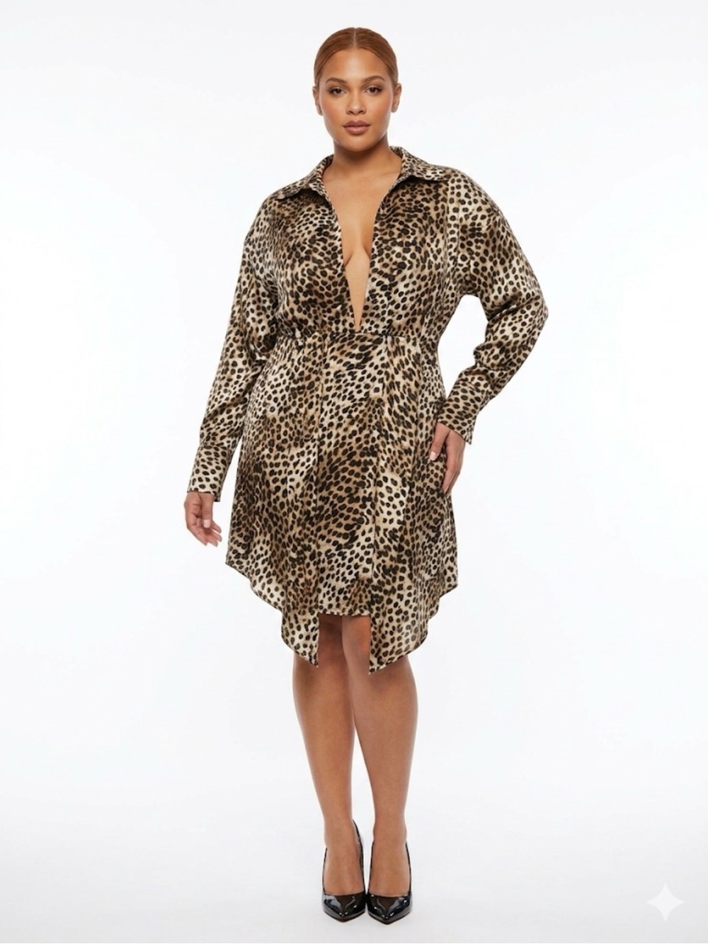 River Island Leopard Print Shirt Dress in Beige and Black